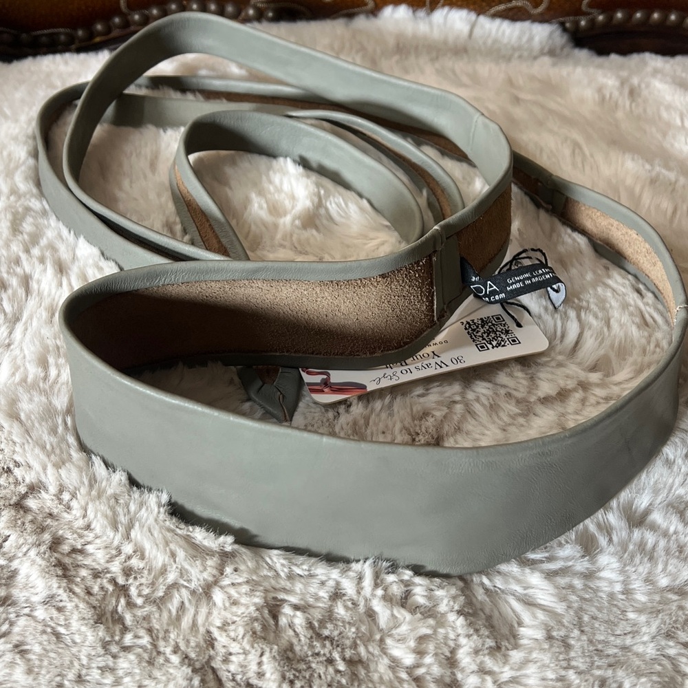 NWT $89 ADA Angora Leather Wrap Belt -Sea Grass